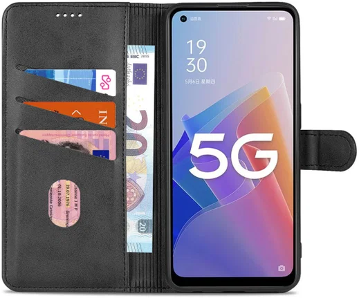 AZNS Oppo Reno 8 Lite Hoesje Wallet Book Case Kunstleer Zwart afbeelding 1