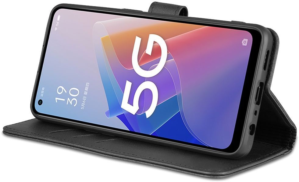 AZNS Oppo Reno 8 Lite Hoesje Wallet Book Case Kunstleer Zwart afbeelding 5