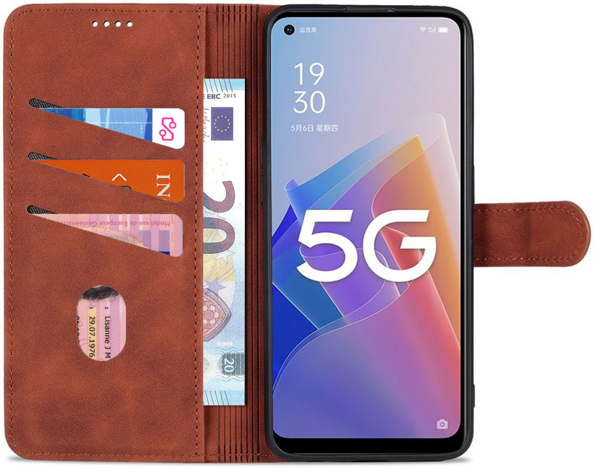 AZNS Oppo Reno 8 Lite Hoesje Wallet Book Case Kunstleer Bruin afbeelding 1