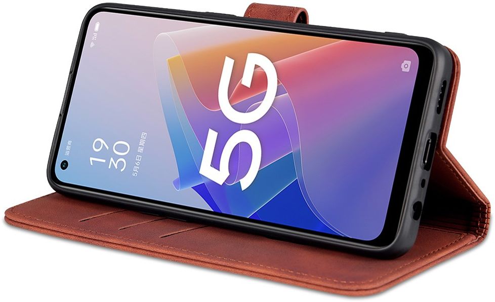 AZNS Oppo Reno 8 Lite Hoesje Wallet Book Case Kunstleer Bruin afbeelding 5