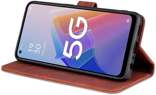 AZNS Oppo Reno 8 Lite Hoesje Wallet Book Case Kunstleer Bruin afbeelding 5