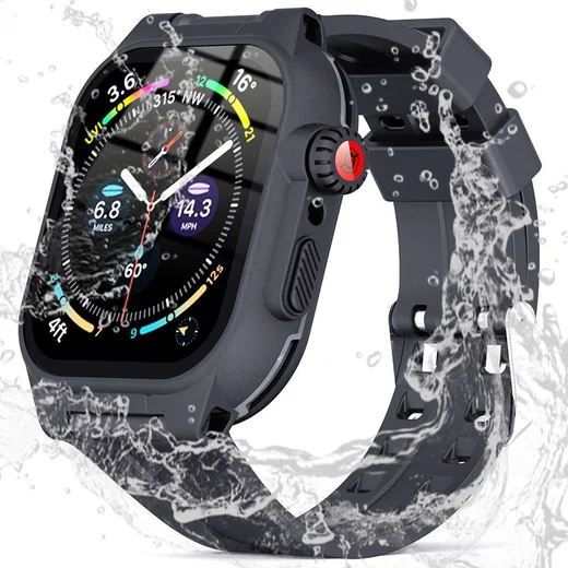 Apple Watch 7/8/9 41MM Hoesje - Full Protect Case + Siliconen Bandje - Zwart afbeelding 1