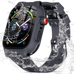 Apple Watch 7/8/9 41MM Hoesje - Full Protect Case + Siliconen Bandje - Zwart afbeelding