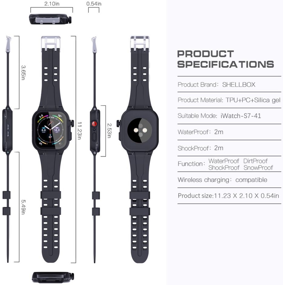 Apple Watch 7/8/9 41MM Hoesje - Full Protect Case + Siliconen Bandje - Zwart afbeelding 9