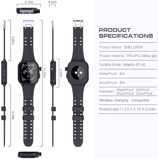 Apple Watch 7/8/9 41MM Hoesje - Full Protect Case + Siliconen Bandje - Zwart afbeelding 9