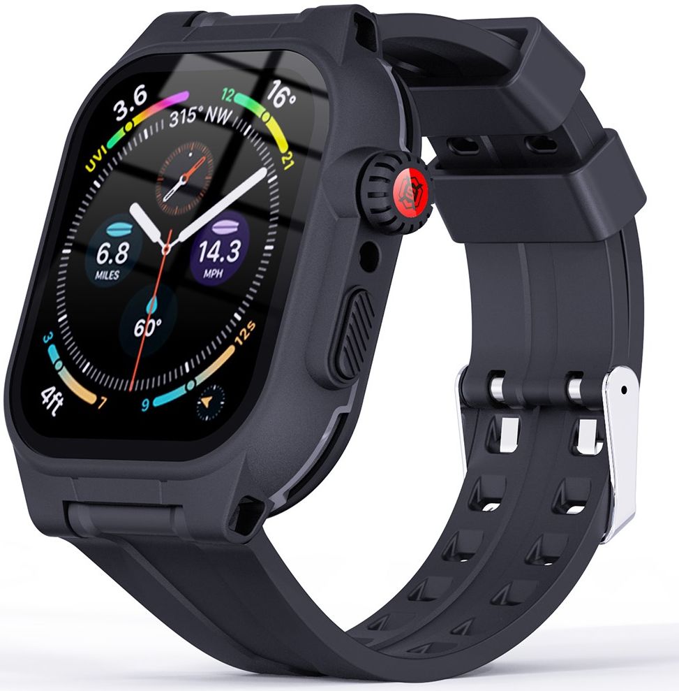 Apple Watch 7/8/9 41MM Hoesje - Full Protect Case + Siliconen Bandje - Zwart afbeelding 2