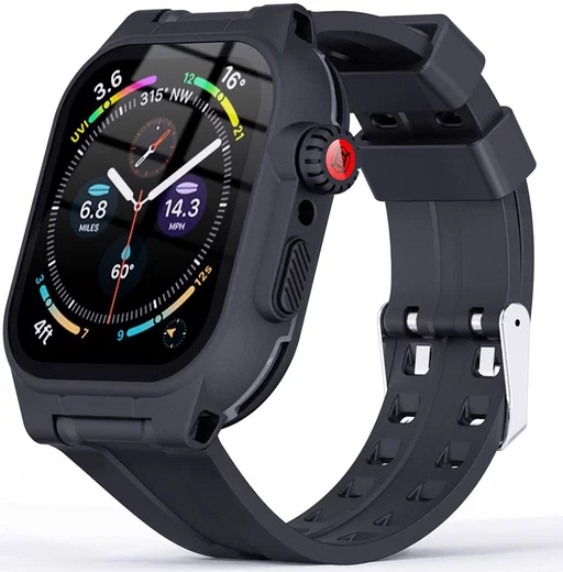 Apple Watch 7/8/9 41MM Hoesje - Full Protect Case + Siliconen Bandje - Zwart afbeelding 2