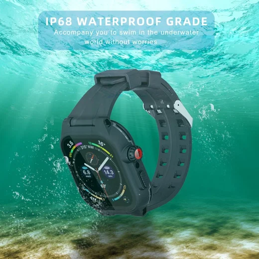 Apple Watch 7/8/9 41MM Hoesje - Full Protect Case + Siliconen Bandje - Zwart afbeelding 4