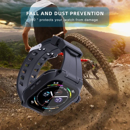 Apple Watch 7/8/9 41MM Hoesje - Full Protect Case + Siliconen Bandje - Zwart afbeelding 5