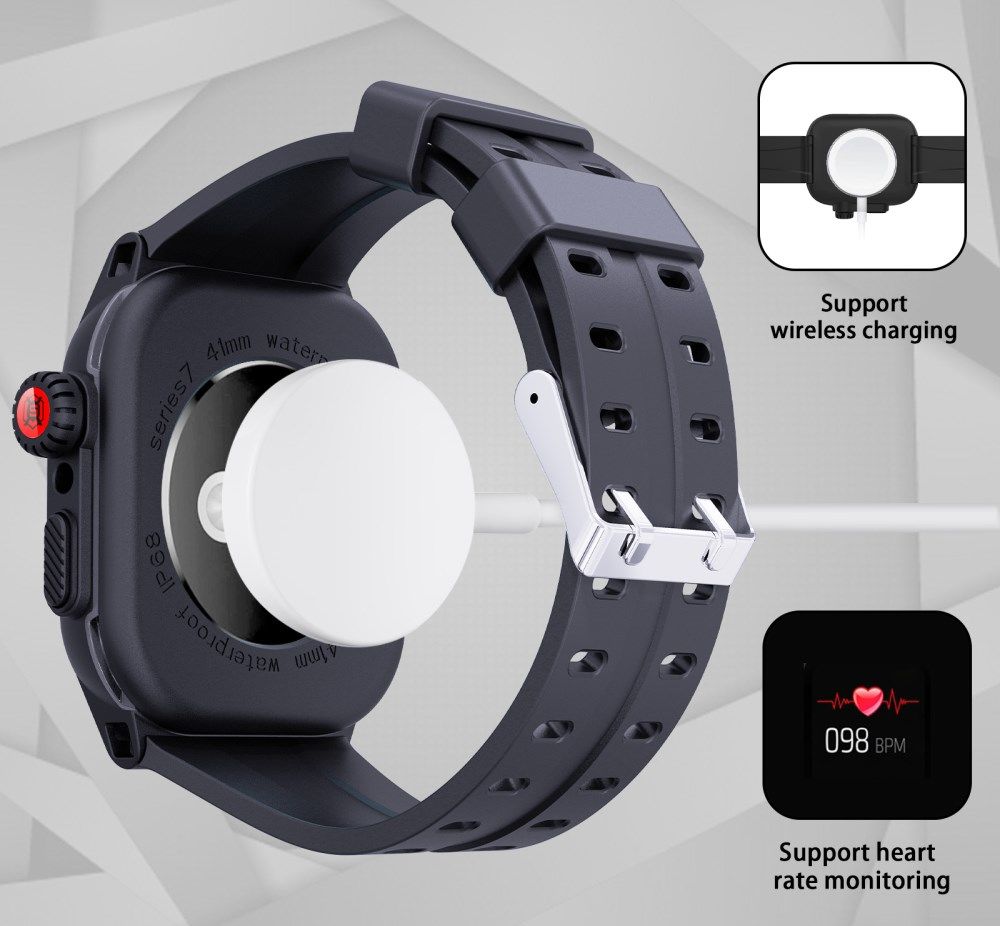 Apple Watch 7/8/9 41MM Hoesje - Full Protect Case + Siliconen Bandje - Zwart afbeelding 7