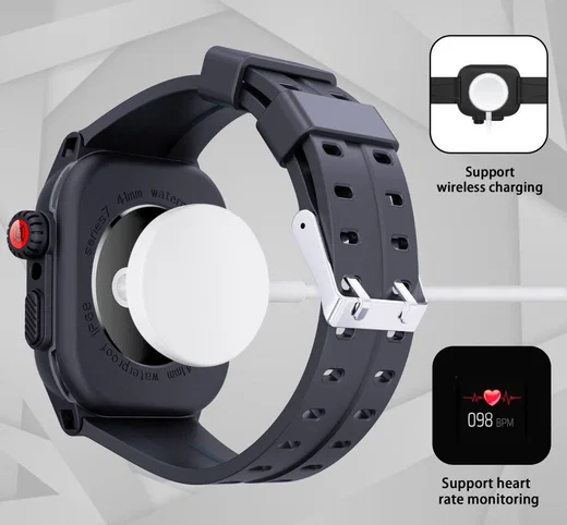 Apple Watch 7/8/9 41MM Hoesje - Full Protect Case + Siliconen Bandje - Zwart afbeelding 7