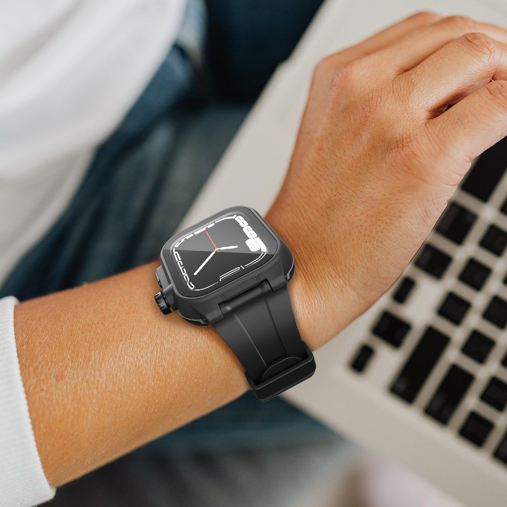 Apple Watch 7/8/9 45MM Case - Full Protection + Siliconen Bandje - Zwart afbeelding 12