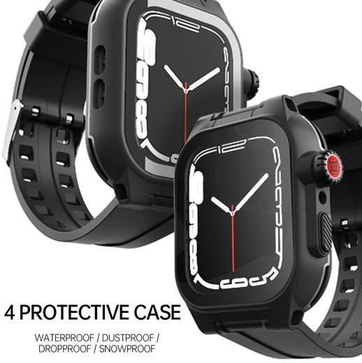 Apple Watch 7/8/9 45MM Case - Full Protection + Siliconen Bandje - Zwart afbeelding 4