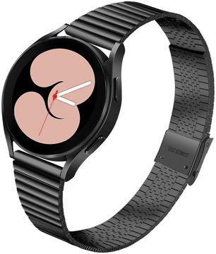 Universeel Smartwatch 22MM Bandje - Metaal - met Dubbele Gesp - Zwart