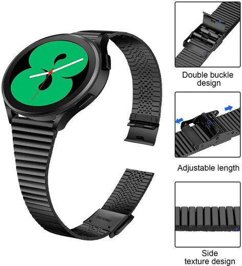 Universeel Smartwatch 22MM Bandje - Metaal - met Dubbele Gesp - Zwart afbeelding 4