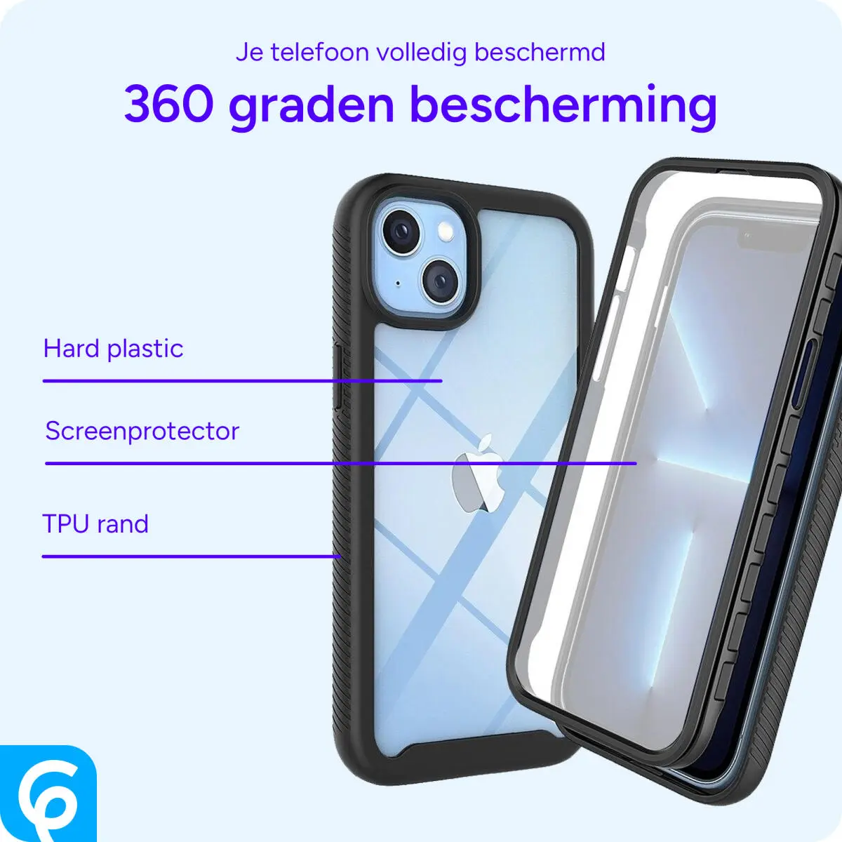 Apple iPhone 14 Hoesje Full Protect 360° Cover Hybride Zwart afbeelding 5