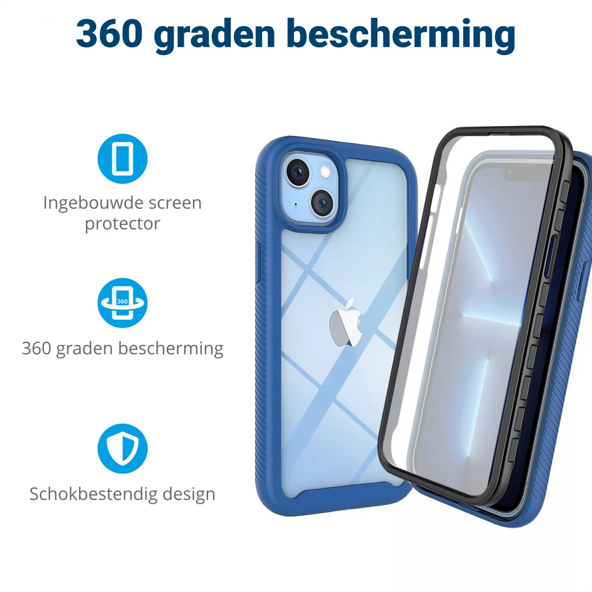 Apple iPhone 14 Hoesje Full Protect 360° Cover Hybride Blauw afbeelding 2