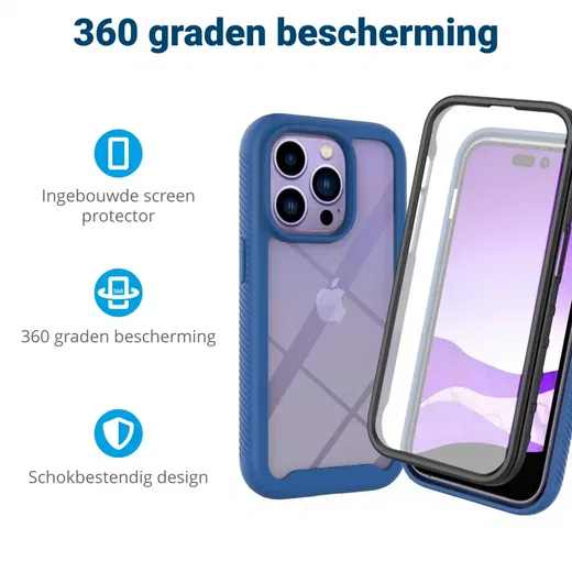 Apple iPhone 14 Pro Hoesje Full Protect 360° Cover Hybride Blauw afbeelding 2