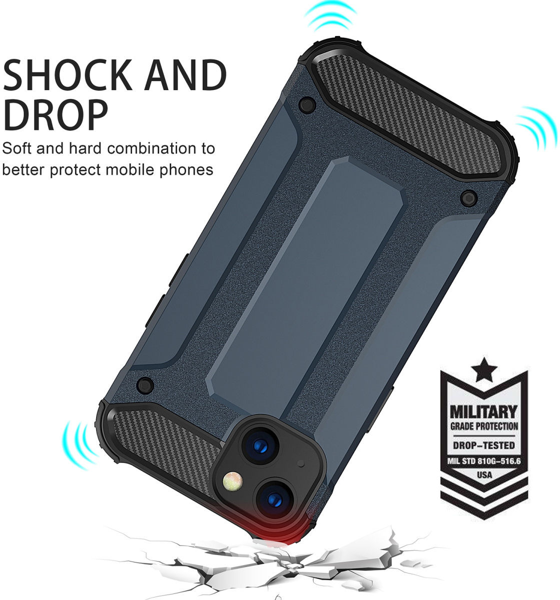 Apple iPhone 14 Hoesje Shock Proof Hybride Back Cover Blauw afbeelding 2