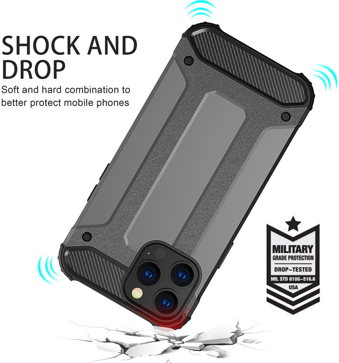 Apple iPhone 14 Pro Hoesje Shock Proof Hybride Back Cover Zwart afbeelding 2