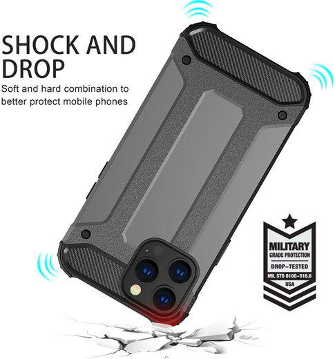 Apple iPhone 14 Pro Hoesje Shock Proof Hybride Back Cover Zwart afbeelding 2