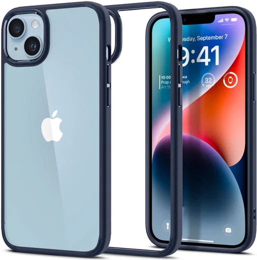 Apple iPhone 14 Hoesje Armor Back Cover Transparant Blauw afbeelding 1