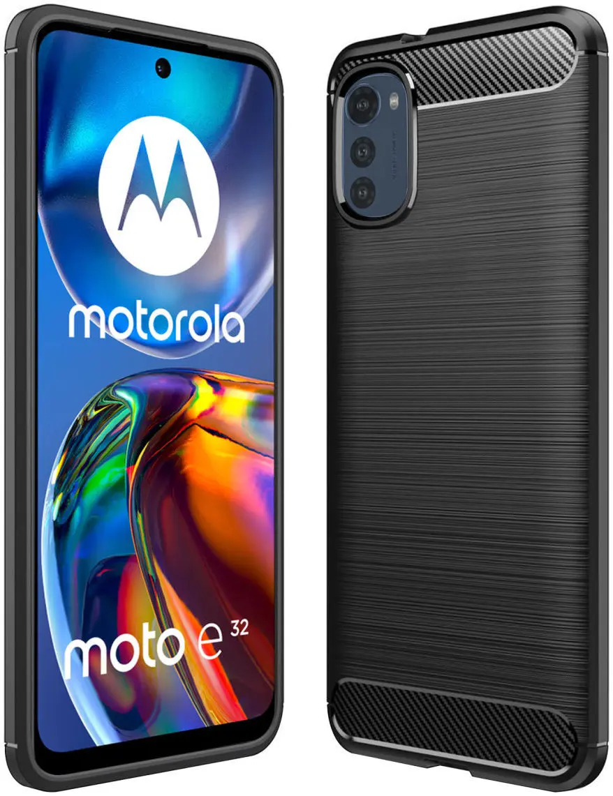 Motorola Moto E32 Hoesje Geborsteld TPU Flexibele Back Cover Zwart afbeelding 1