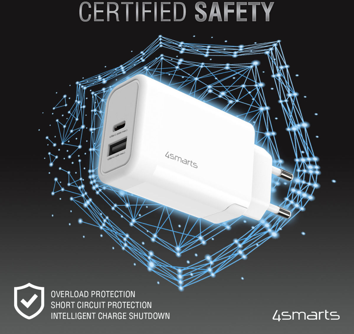 4smarts VoltPlug 45W GaN USB/USB-C Snellader met USB-C Kabel 1.8M Wit afbeelding 5