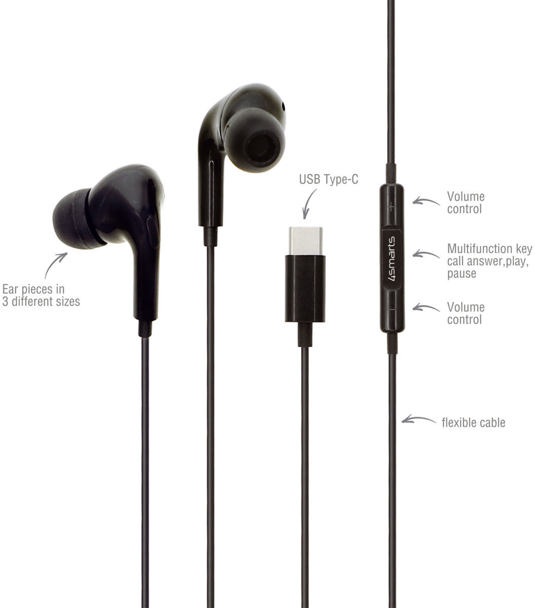 4smarts Active Bedrade Oordopjes In-Ear Stereo USB-C Headset Zwart afbeelding 3