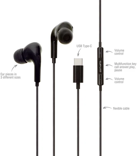 4smarts Active Bedrade Oordopjes In-Ear Stereo USB-C Headset Zwart afbeelding 3