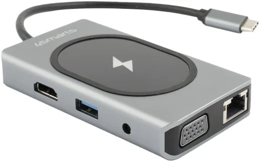 4smarts 9-in-1 USB-C Hub met Draadloze Oplader 15W Grijs afbeelding 3