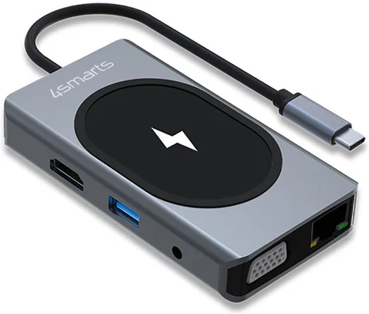 4smarts 9-in-1 USB-C Hub met Draadloze Oplader 15W Grijs afbeelding 1