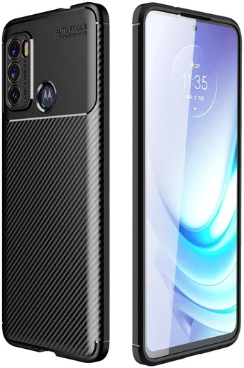 Motorola Moto G60 Hoesje Siliconen Carbon TPU Back Cover Zwart afbeelding 1