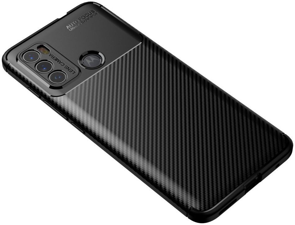 Motorola Moto G60 Hoesje Siliconen Carbon TPU Back Cover Zwart afbeelding 2