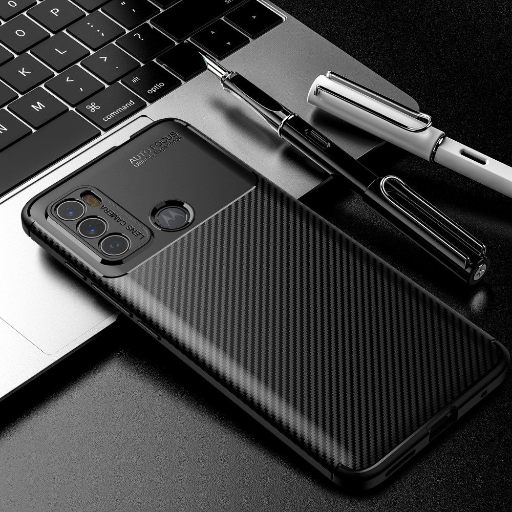 Motorola Moto G60 Hoesje Siliconen Carbon TPU Back Cover Zwart afbeelding 4