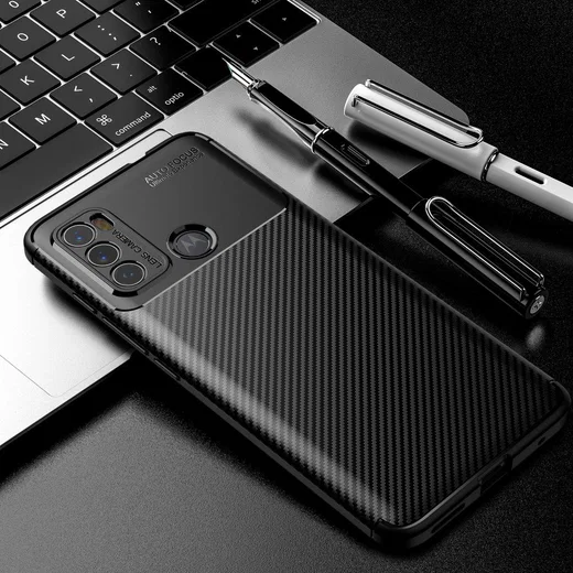 Motorola Moto G60 Hoesje Siliconen Carbon TPU Back Cover Zwart afbeelding 4