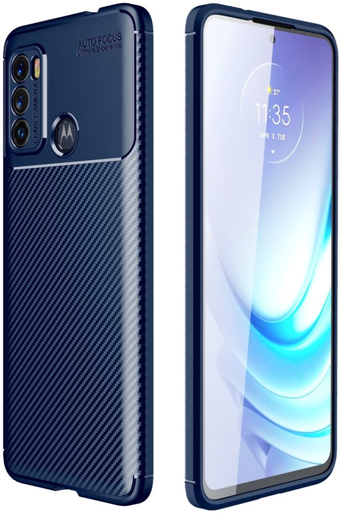 Motorola Moto G60 Hoesje Siliconen Carbon TPU Back Cover Blauw afbeelding 1