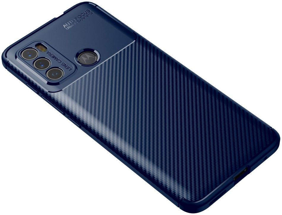 Motorola Moto G60 Hoesje Siliconen Carbon TPU Back Cover Blauw afbeelding 2
