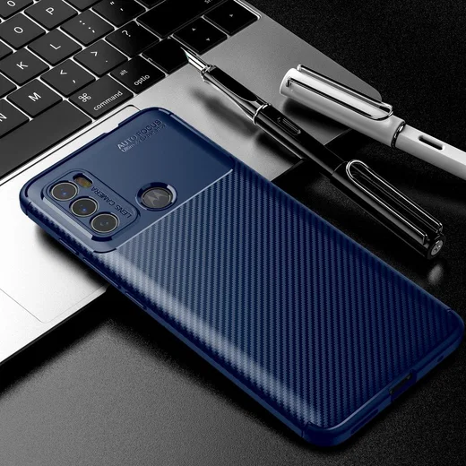 Motorola Moto G60 Hoesje Siliconen Carbon TPU Back Cover Blauw afbeelding 4