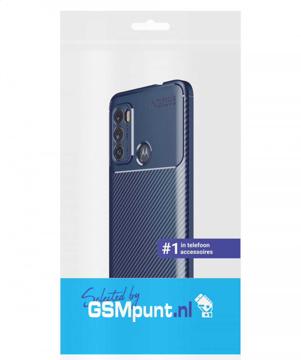 Motorola Moto G60 Hoesje Siliconen Carbon TPU Back Cover Blauw afbeelding 9