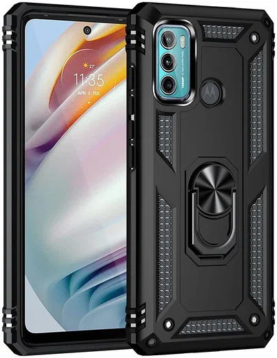 Motorola Moto G60 Hoesje Hybride Kickstand Back Cover Zwart afbeelding 2