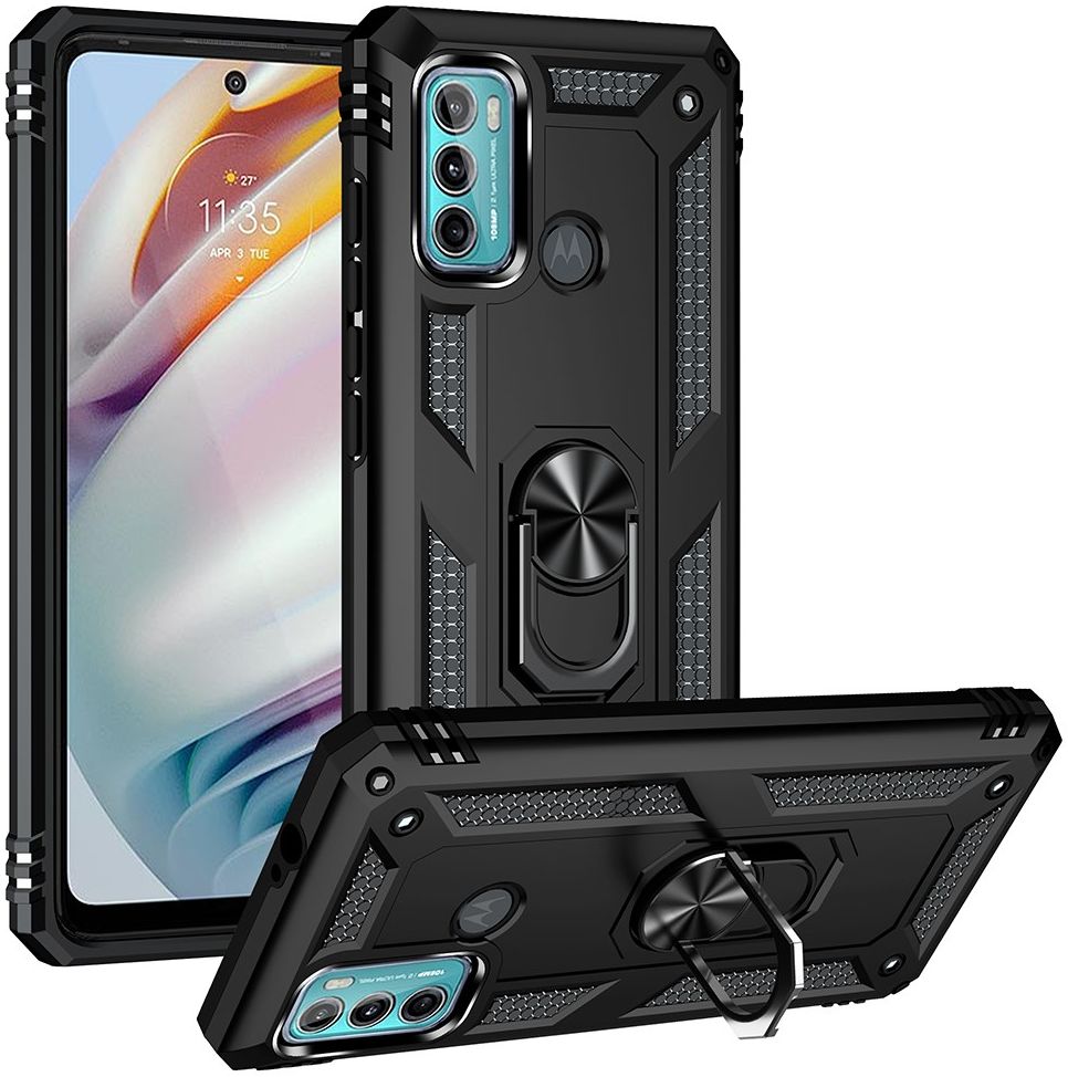Motorola Moto G60 Hoesje Hybride Kickstand Back Cover Zwart afbeelding 1