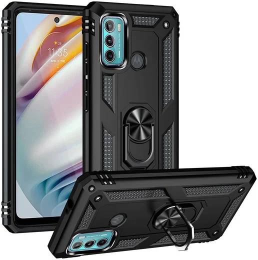 Motorola Moto G60 Hoesje Hybride Kickstand Back Cover Zwart afbeelding 1