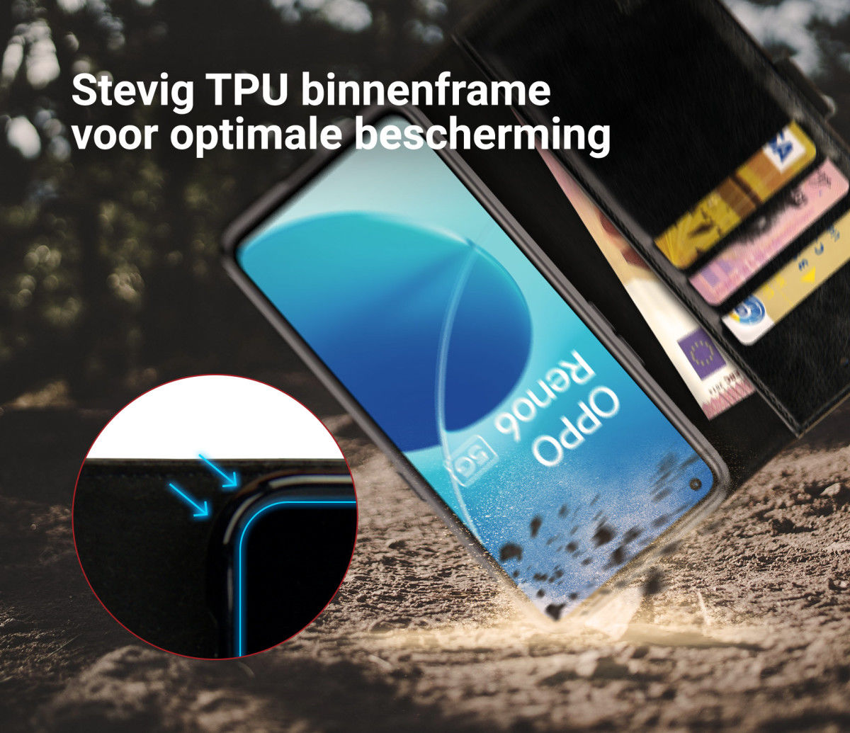 Rosso Element Oppo Reno 6 5G Hoesje Book Cover Wallet Zwart afbeelding 6