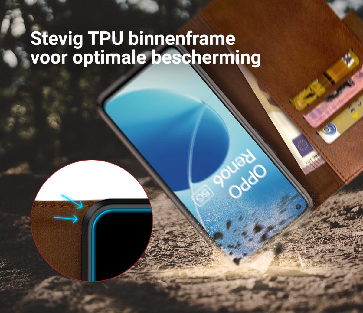 Rosso Element Oppo Reno 6 5G Hoesje Book Cover Wallet Bruin afbeelding 5