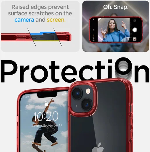 Spigen Ultra Hybrid Apple iPhone 14 Hoesje Back Cover Transparant Rood afbeelding 4