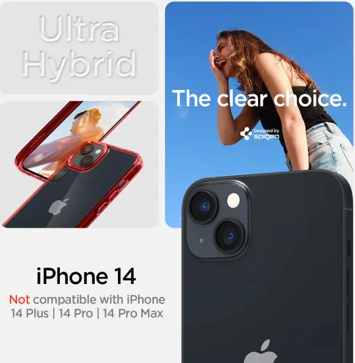 Spigen Ultra Hybrid Apple iPhone 14 Hoesje Back Cover Transparant Rood afbeelding 9