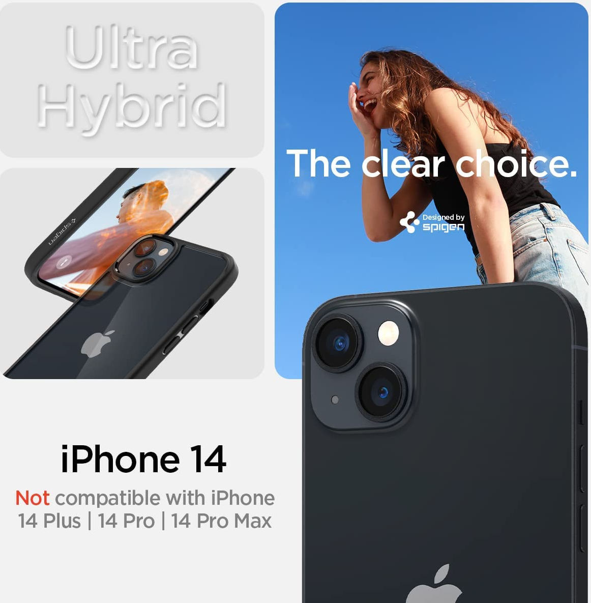 Spigen Ultra Hybrid Apple iPhone 14 Hoesje Back Cover Clear Zwart afbeelding 9