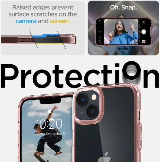 Spigen Ultra Hybrid Apple iPhone 14 Hoesje Back Cover Transparant Roze afbeelding 5