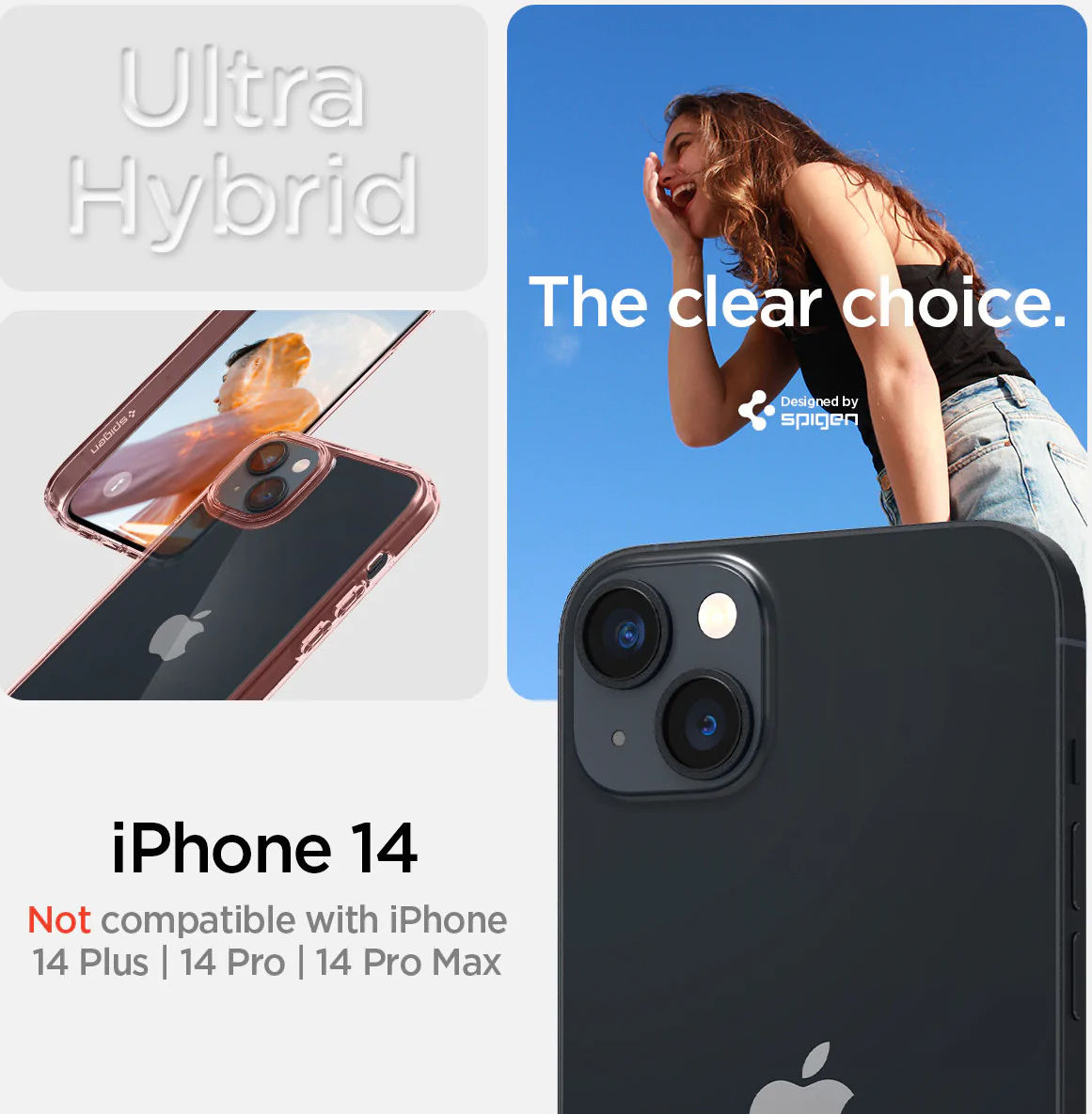 Spigen Ultra Hybrid Apple iPhone 14 Hoesje Back Cover Transparant Roze afbeelding 9